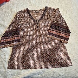 Isaac Mizrahi Live women's Medium 3/4 sleeve blouse floral grid design EUC